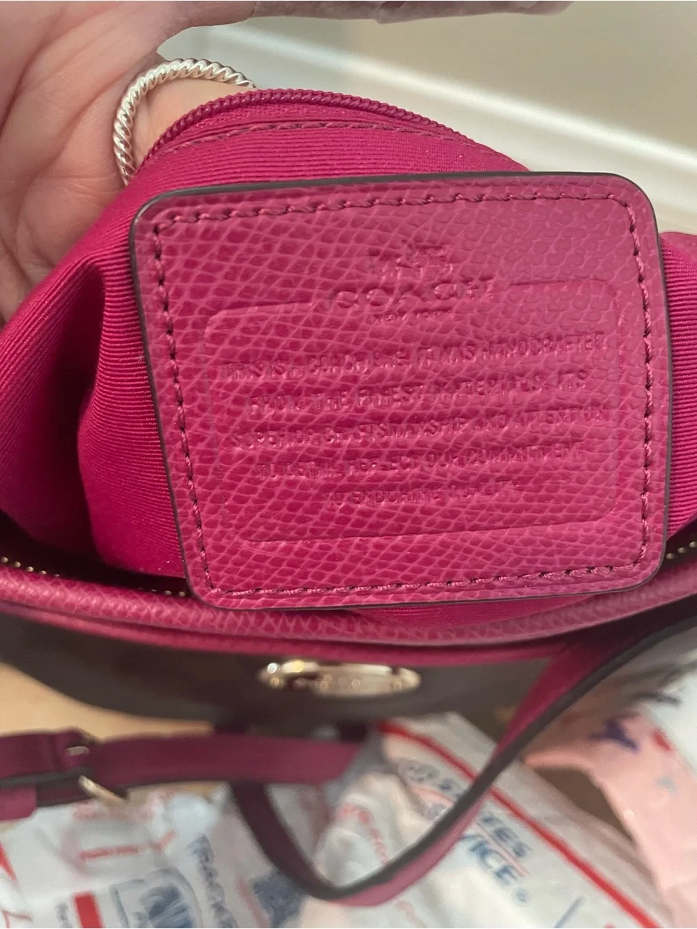 Coach Signature Brown & Pink Crossbody File Bag Adjustable Strap Fuchsia Trim